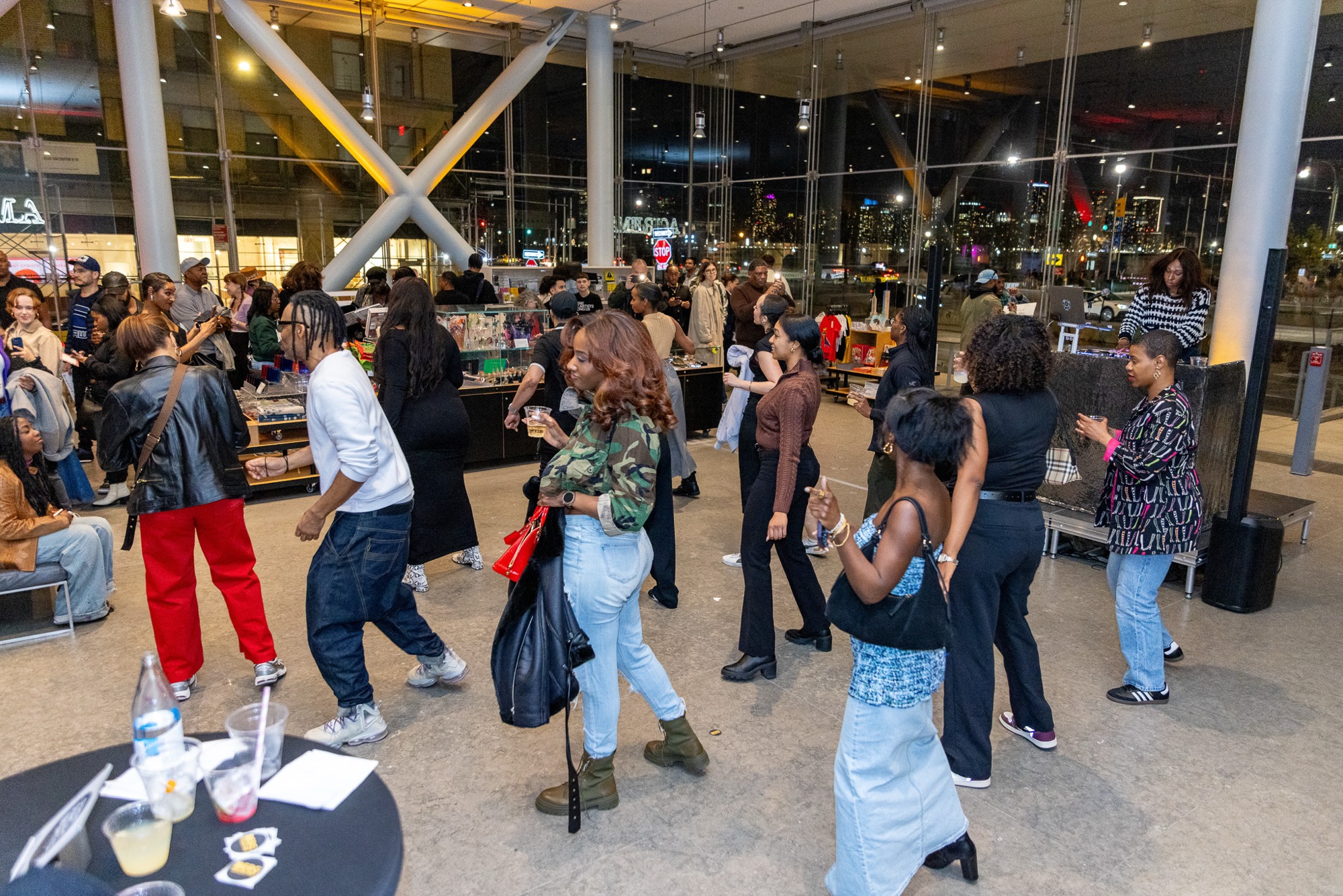 Guests dancing in the Whitney lobby